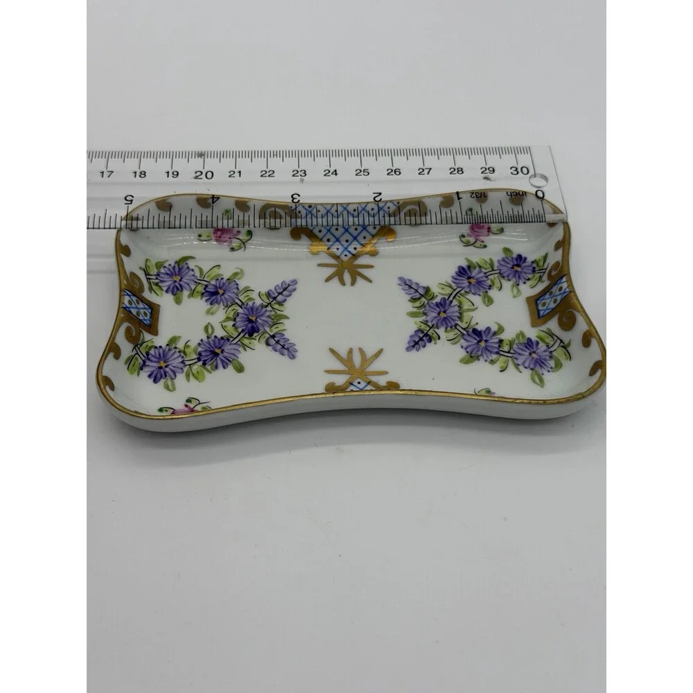 Limoges France Porcelain Hand Painted Floral Pattern Tray/dish 5”x3”